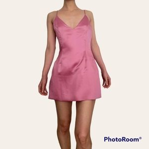 Satin pink mini short tight barbiecore Slip party dress size S